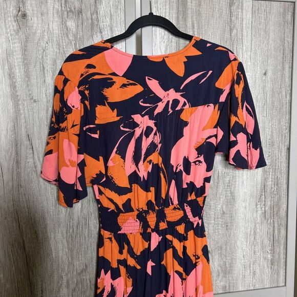 Abel The Label Midi Dress High Low Hem Floral Print Flutter Sleeve Size XS - Picture 5 of 8